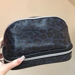 Saks Fifth Avenue Navy Leopard Makeup Bag